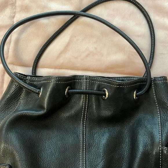 Luce genuine leather purse shoulder hand bag medium black bucket cinch style - Picture 6 of 16